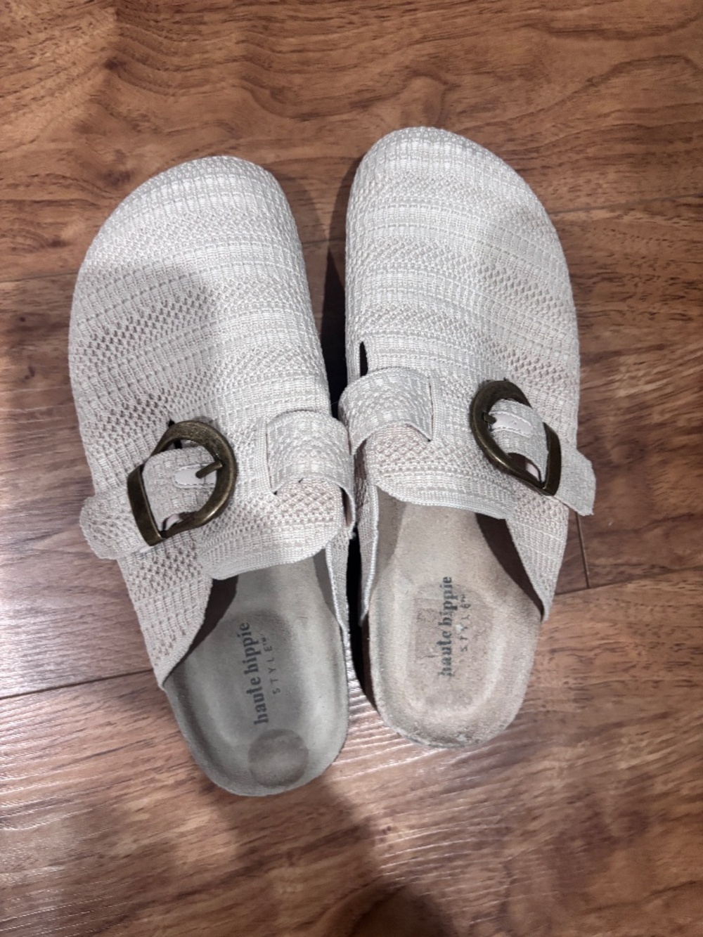 Haute Hippie Style Clogs Women 9 Beige Knit Buckle Slip On Mules Boho